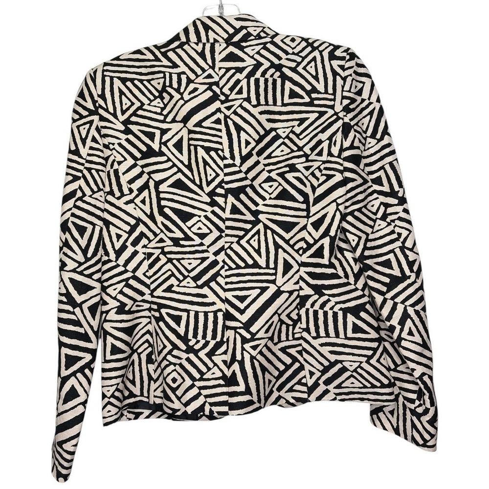 Calvin Klein Womens Black Cream Geometric Print Linen Rayon Blazer Jacket Size 2 - Picture 2 of 3